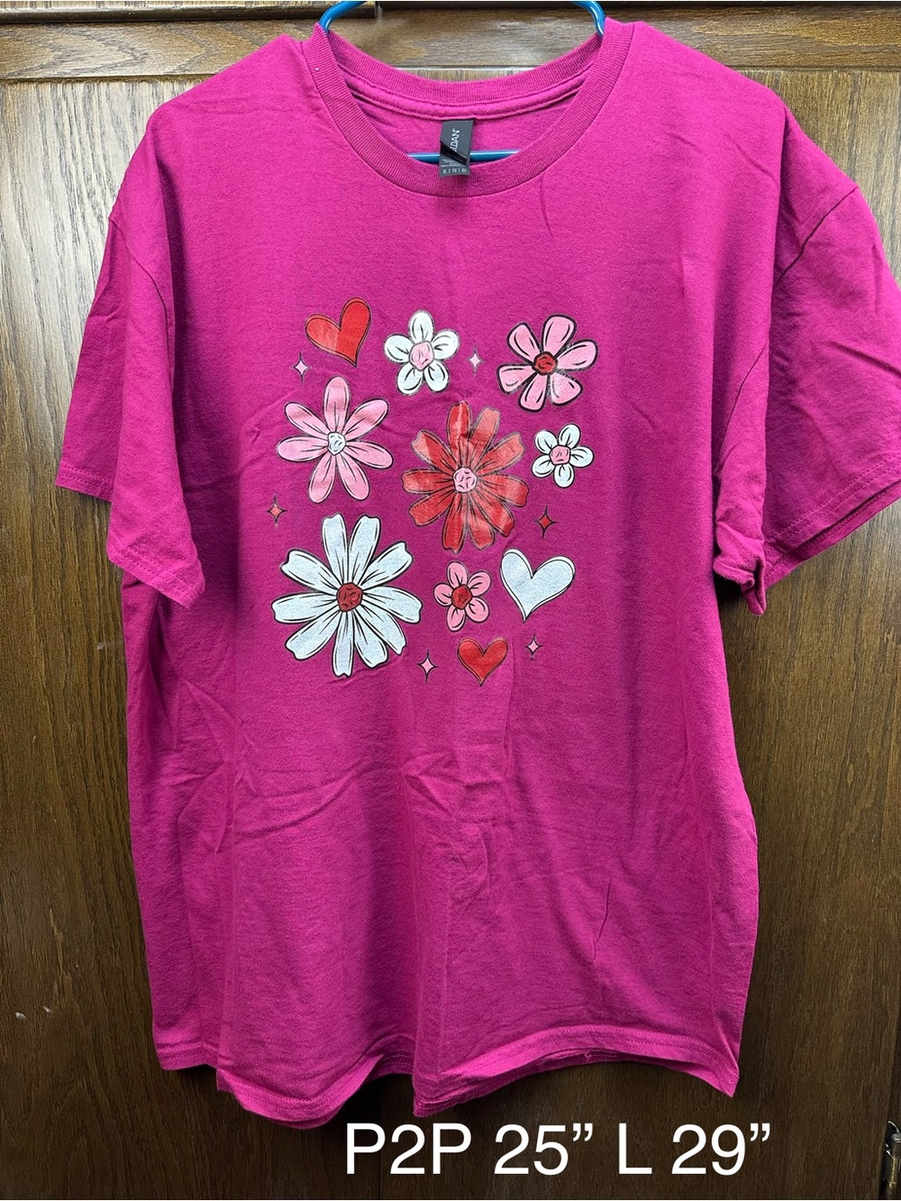 Gildan Hot Pink Floral & Heart Graphic Tee